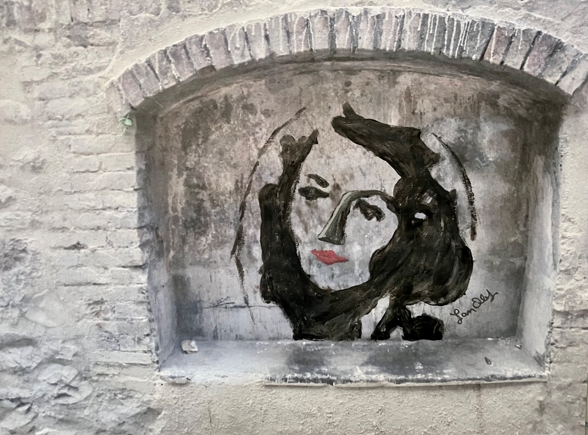 JanOlof, Ingrid Bergman looking out towards Stromboli. Italy Street art acrylic on photo 2025