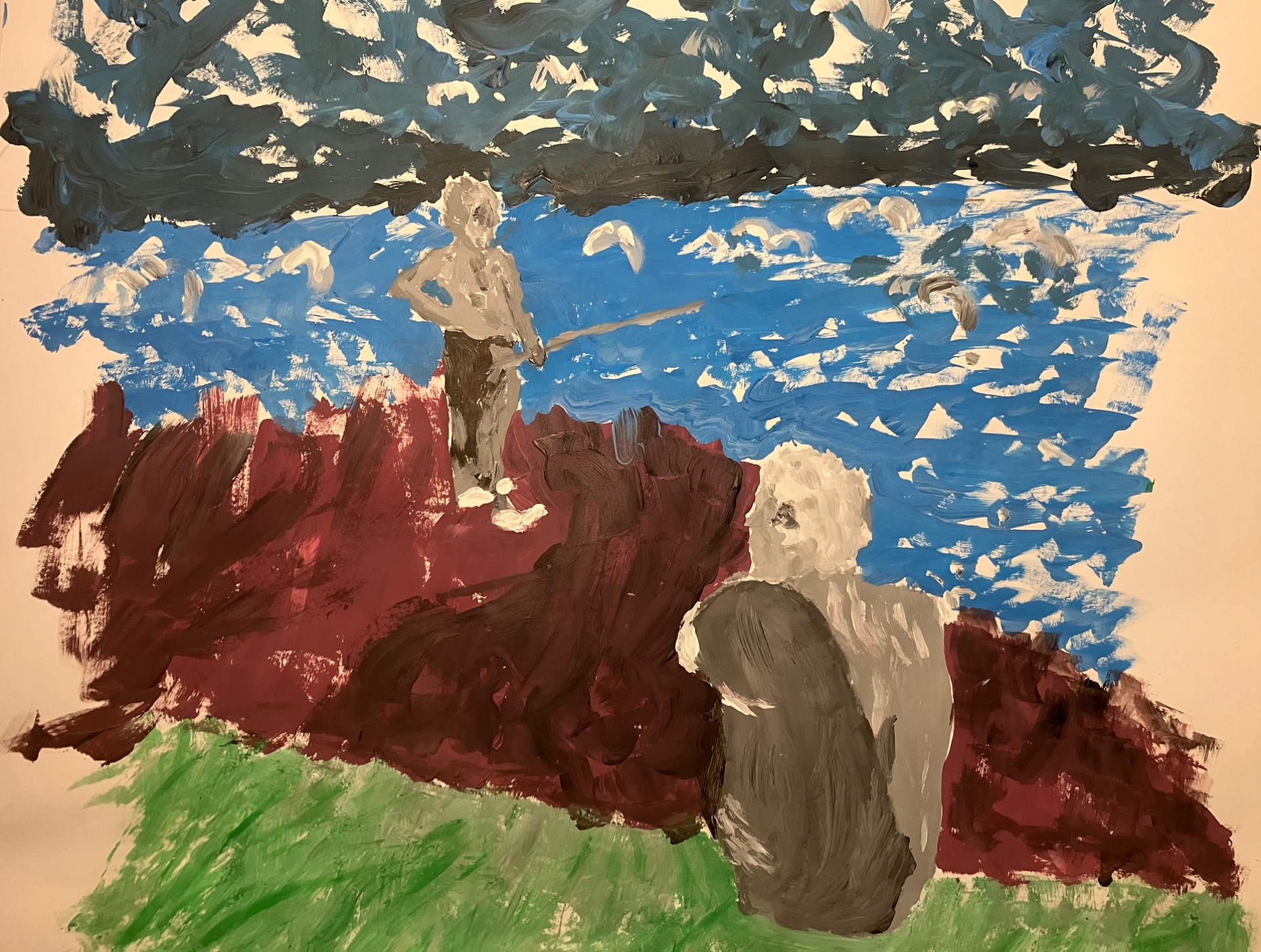 Me and my Father at Bergviken, acrylic on paper 2025. (private)