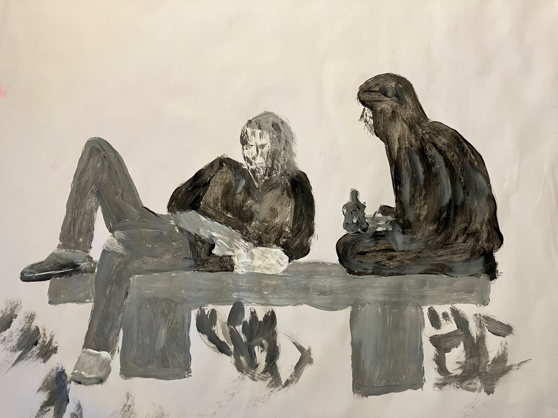 On a bench in Paris 2025. Jan Olof, acrylic on paper